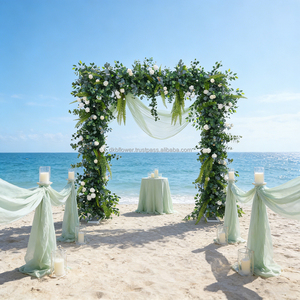 Arche florale de toile de fond pour fête de mariage DKB, mur de fleurs artificielles en soie 3D, 8 pieds, roses vertes et blanches, taille personnalisable, rentrée scolaire - Product Image 1