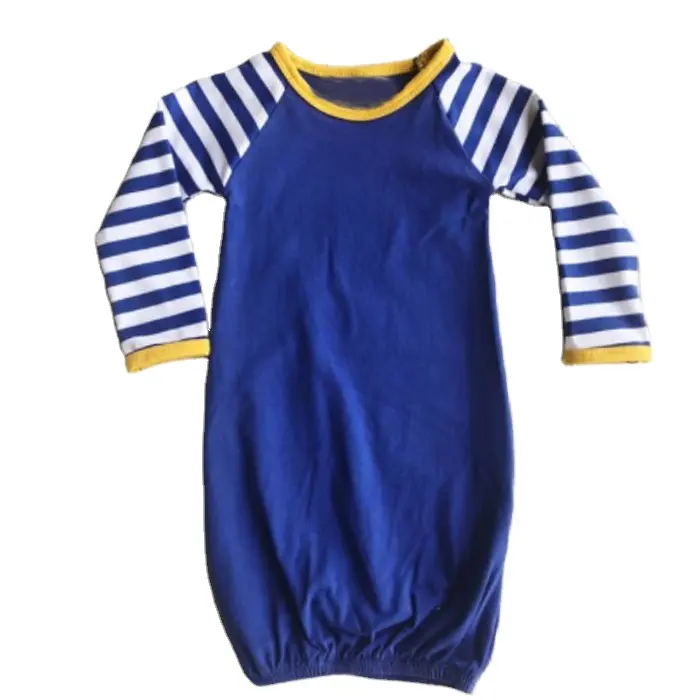 גבוהה באיכות כותנה חתיכה אחת תינוק שמלת קרוע רויאל כחול פס שרוול ארוך שרוול תינוקת שמלה