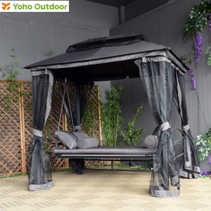 Grande Gazebo Rigido con Tetto in Metallo e Dondolo Letto <span class=keywords><strong>da</strong></span> <span class=keywords><strong>Giardino</strong></span> in Acciaio, Tenda a Baldacchino Sospesa per Esterni e Patio, Gazebo Portatile con Tetto in Metallo - Product Image 2
