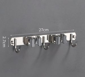 Stainless Steel Eco-Friendly Grey No-Punching Mop and <b>Broom</b> Tool <b>Holder</b> Wall Mount with Multiple Hooks for Kitchen Use - Product Image 1