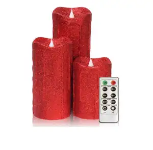 3D火焰发光二极管石蜡蜡烛，带定时器电池操作红色闪光蜡烛，带遥控器，用于家庭假日装饰