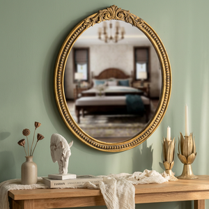 Oval Brass Wall <b>Mirror</b> with Ornate Frame Traditional Decorative Design for Bedroom Living Room - Product Image 4