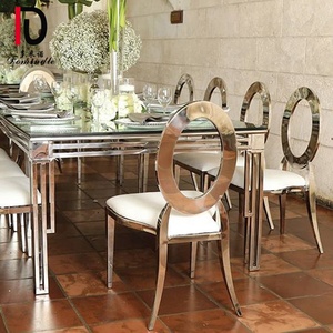 Mesa de Evento para Casamento e Hotel Novo Design, Tampo de Vidro Espelhado Branco e Preto, MDF, Aço Inoxidável Dourado, para 10 Pessoas - Product Image 3