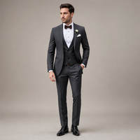 Setelan Pria 3 Potong Slim Fit Satu Kancing Jaket Rompi dan Celana Warna Solid Pernikahan Pengantin Pria Tuxedo Formal Bisnis