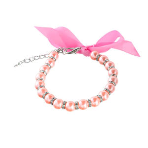 Collar de perlas para perros y gatos con accesorios ostentosos y lazo de cinta, joyería para cachorros y mascotas - Product Image 3