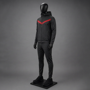 Conjunto deportivo negro ajustado para hombre, con sudadera con cremallera y pantalones jogger, ropa deportiva con logo personalizado. - Product Image 1