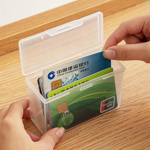 Caja de almacenamiento de tarjetas de plástico transparente con tapa, tamaño cuadrado pequeño para tarjetas de visita y tarjetas de membresía, organizador de oficina - Product Image 1