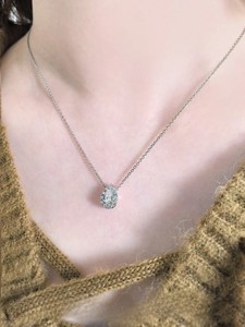 Collana di Lusso da Donna con Diamante Coltivato in Laboratorio da 1ct 2ct, Taglio a Pera, Certificata IGI, in <span class=keywords><strong>Oro</strong></span> 18K e Platino PT950, Gioielli da Matrimonio - Product Image 4