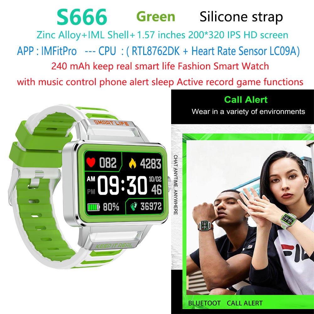 Verde + S666-keep-it-real-smart-life-watch-smart-watch blanco