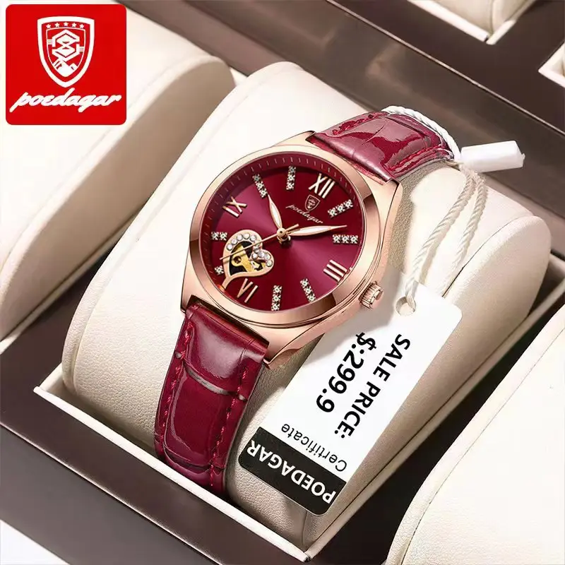 POEDAGAR 320 Großhandel Leder Damen Armbanduhr Armband Quarz Damen Luxus Wickel uhren mit Diamant