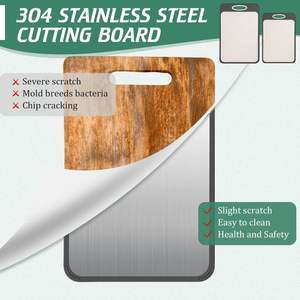 Planche à découper double face en acier inoxydable pour la cuisine, en acier inoxydable de qualité alimentaire et en paille de blé, facile à nettoyer - Product Image 5