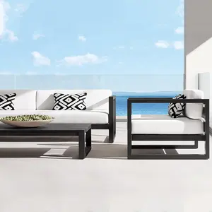 Modern Hitam Single-Layer Aluminium Lounge Sofa Desain Halaman Logam Sofa Perabot Luar Ruang Taman Mewah Furniture