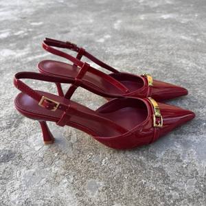 Nuove <span class=keywords><strong>scarpe</strong></span> da <span class=keywords><strong>sposa</strong></span> rosse con Slingback da <span class=keywords><strong>donna</strong></span> tacchi alti francesi con cinturino rosso e vino sandali con tacco alto vuoti - Product Image 3
