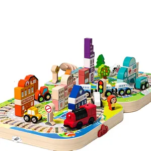 교육 건설 장난감 아이들을위한 나무 전기 자기 기차 트랙 도시 블록 게임