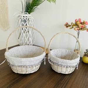 Stylish Handwoven Durable Eco-Friendly Round <strong>White</strong> <strong>Wash</strong> Wicker Tote <strong>Basket</strong> with Tall Handles for Daily Shopping and Storage - Product Image 6