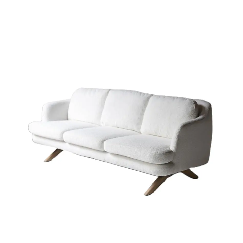 Beyaz Boucle Nordic kanepe Modern mobilya ahşap kanepe oturma odası için