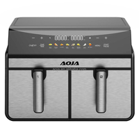 Friteuse à air double panier AOJA 2200W en acier inoxydable 10L (5+5L) avec double chauffage, écran tactile, fenêtre visible et grill numérique