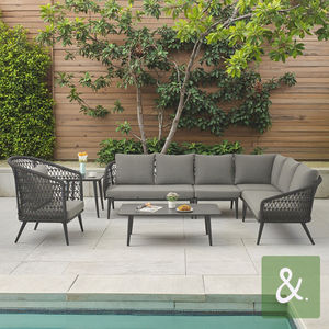 Conjunto de Sofás Esquineros en Forma de L para Hoteles - Sofá de Exterior de Grado Comercial para Uso en Comedores y Parques, Estructura Metálica Resistente - Product Image 1