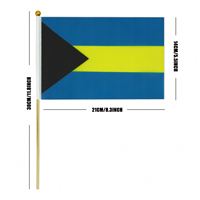 Drapeau à main des Bahamas, petit format, 14*21cm, polyester avec mât en bois, logo personnalisé, impression numérique, prix d'usine
