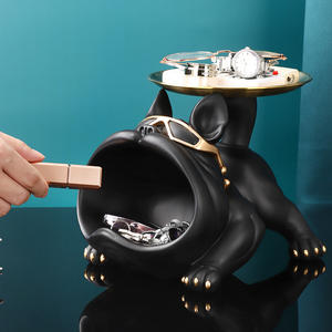 Nouveau design Cool bouledogue français majordome décor avec plateau grande bouche chien <span class=keywords><strong>Statue</strong></span> boîte de rangement Animal résine sculpture Figurine maison <span class=keywords><strong>déco</strong></span> - Product Image 1