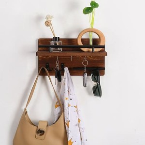 Wooden Wall-mounted Key <b>Rack</b> With <b>Shelf</b> And Hooks For Entryway Storage - Product Image 2