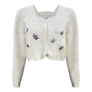 Custom Spring Fashion <strong>White</strong> Embroidered Floral Long Sleeve <strong>Sweater</strong> Wholesale Women's Short <strong>Knit</strong> Cardigan Women's Top - Product Image 1