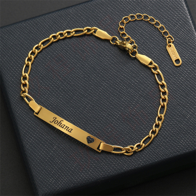 Custom Stainless Steel Blank Bracelet Anklet Heart Charm Gold Engraved Name Personalized Bracelet Anklet for Men Boys Girls