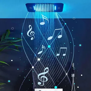 16英寸新设计浴室智能淋浴40 x 40厘米雨水和瀑布发光二极管音乐淋浴喷头天花板淋浴龙头