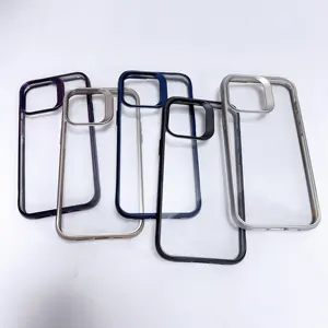 Wholesale Shockproof Phone Case Metallic Paint Camera Frame Mobile Case Transparent Acrylic PC Case For Iphone 15 14 13 Pro Max