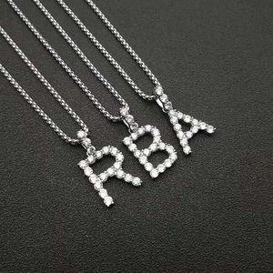 Collier avec pendentif lettre en acier inoxydable plaqué or avec sertissage pavé de zirconiums AAA, bijou unisexe tendance, cadeau - Product Image 2