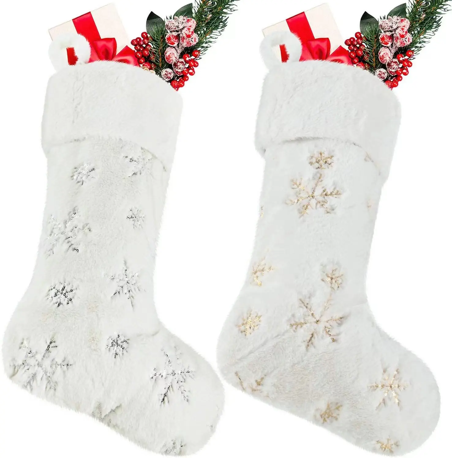 Snowflakes Embroidered Socks White Plush Christmas Stockings Candy Socks Decoration