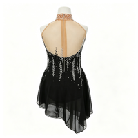 Robe de patinage et de danse pour enfants et adultes, dégradé noir-orange, col halter, sans manches, dos orné de strass, pour compétition et spectacle de patinage artistique