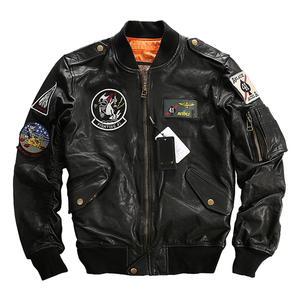 <span class=keywords><strong>Chaqueta</strong></span> de <span class=keywords><strong>Cuero</strong></span> de Oveja para <span class=keywords><strong>Hombre</strong></span> con Cuello Alto y Múltiples Etiquetas Bordadas - Product Image 6