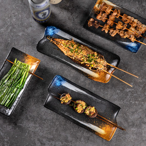 Assiette rectangulaire japonaise pour barbecue en mélamine imitation porcelaine, vaisselle de restaurant, usage commercial, plats de fête - Product Image 1