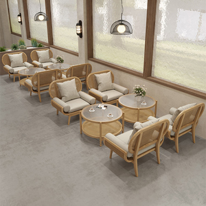 Chaise en bois massif de style japonais Canapé café multi-personnes en rotin tissé pour magasin de thé au lait Sweet Shop Loisirs Négociation Restaurants - Product Image 4