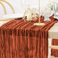 Chemin de table long en gaze de toile de jute rustique bohème en terre cuite 90 x 300 cm, 10 pieds 35x120