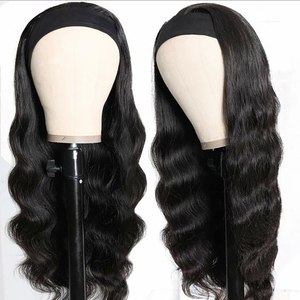 Peluca <span class=keywords><strong>de</strong></span> pelo Remy virgen alineada con cutícula barata <span class=keywords><strong>de</strong></span> Apple Girl con diadema, peluca India cruda con ondas corporales negras para mujer - Product Image 2