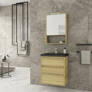 Natural Color Oak BL Bathroom Vanities With Drawers Top Grade Wall Mounted Home Bathroom Vanity Set With LED Light