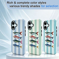 Coque de téléphone rétro à motif de poisson dessiné à la main pour iPhone 15 Pro Max, hybride PC TPU, finition brillante, protection de l'appareil photo surélevée, protection contre les chutes