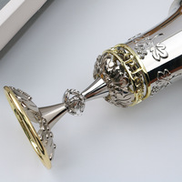 Gobelet en métal sculpté vintage argenté et doré, coupe à vin décorative à long pied pour mariage, banquet, cadeau
