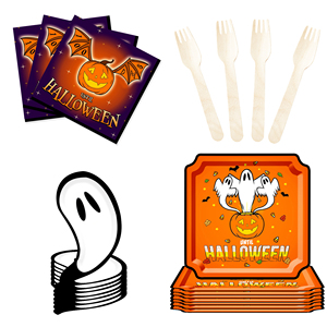 DAMAI Ghost and Pumpkin Theme Disposable Paper Plates Cups and Napkins for Halloween Party Supply - Product Image 5