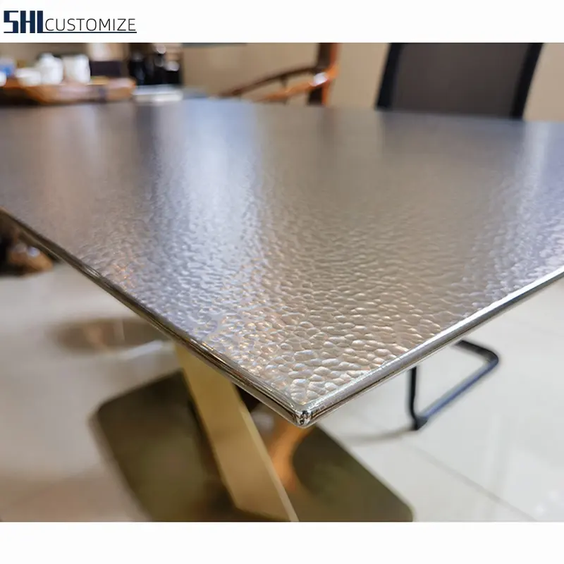 사용자 정의 현대 간단한 로얄 6 8 10 인승 식탁 스테인레스 스틸 금속 거실 식당 테이블 가구
