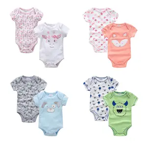 2 pcs Baby romper wholesale set animal print clothes summer boy blue short sleeve 2 pcs baby bodysuit for baby