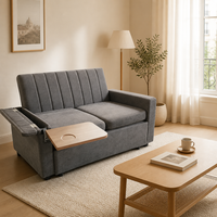 Canapé-lit moderne avec table d'appoint intégrée, accoudoirs de rangement, revêtement en tissu, conception en kit pour salon et hôtel, confortable