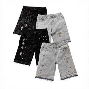 Peeqi CH0423 Nouveaux Shorts en <span class=keywords><strong>Jean</strong></span> Été 2025 <span class=keywords><strong>Femme</strong></span>, Style Hip-hop Tendance, <span class=keywords><strong>Jean</strong></span> Coupe Droite avec Strass et Paillettes, Shorts en Denim pour <span class=keywords><strong>Femme</strong></span> - Product Image 1