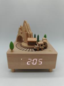Noël bricolage Promotion rotatif petit Train boîte à musique affichage lumineux temps en bois LED horloge enfant réveil - Product Image 2