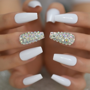 Medio de las <span class=keywords><strong>uñas</strong></span> falsas cónico <span class=keywords><strong>blanco</strong></span> brillante <span class=keywords><strong>uñas</strong></span> 3D de Strass de la cubierta completa de prensa en <span class=keywords><strong>uñas</strong></span> L5647 - Product Image 3