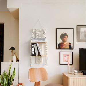 Estante de Pared <span class=keywords><strong>Colgante</strong></span> de Macramé de Dos Capas Hecho a Mano y Ecológico con <span class=keywords><strong>Cuerda</strong></span> de Algodón - Product Image 4