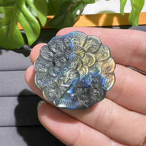 Popolari gioielli in pietra preziosa intagliati a mano intagli in cristallo naturale Labradorite nove code volpe rosa fiore <span class=keywords><strong>pavone</strong></span> - Product Image 5