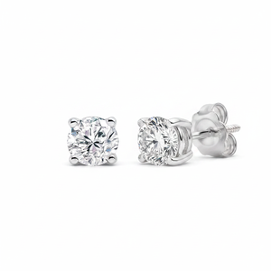 Beautiful Casual Wear Real Diamond Stud <b>Earrings</b> with Round Brilliant Cut Screw <b>Back</b> in 14K White Gold for Unisex - Product Image 2
